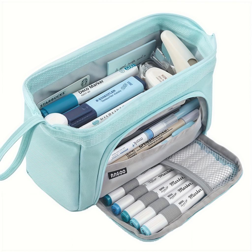 Large Capacity Portable Pencil Case Multi-Compartment Oxford Cloth Pencil Case Office Stationery Storage Desktop Organization