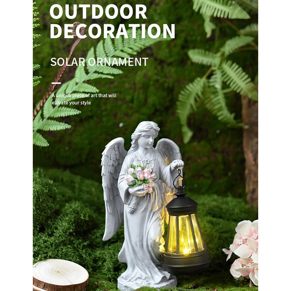 Cemetery Guardian Light, Solar Angel Garden Statue, LED Light, Resin Lantern, Cemetery Gardening Outdoor Statue