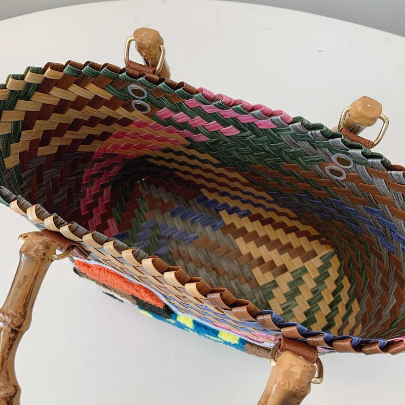 Large Capacity Dachshund Handwoven Bag Vegetable Basket Rattan Handbag Work Sundries Small Bag Picnic Women's Bag