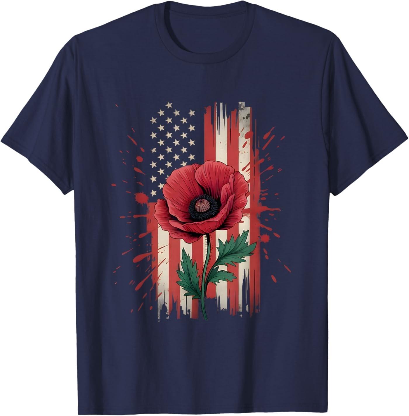 

Veterans Day USA Memorial Day Red Poppy Flower Military T-Shirt 5XL різнокольоровий