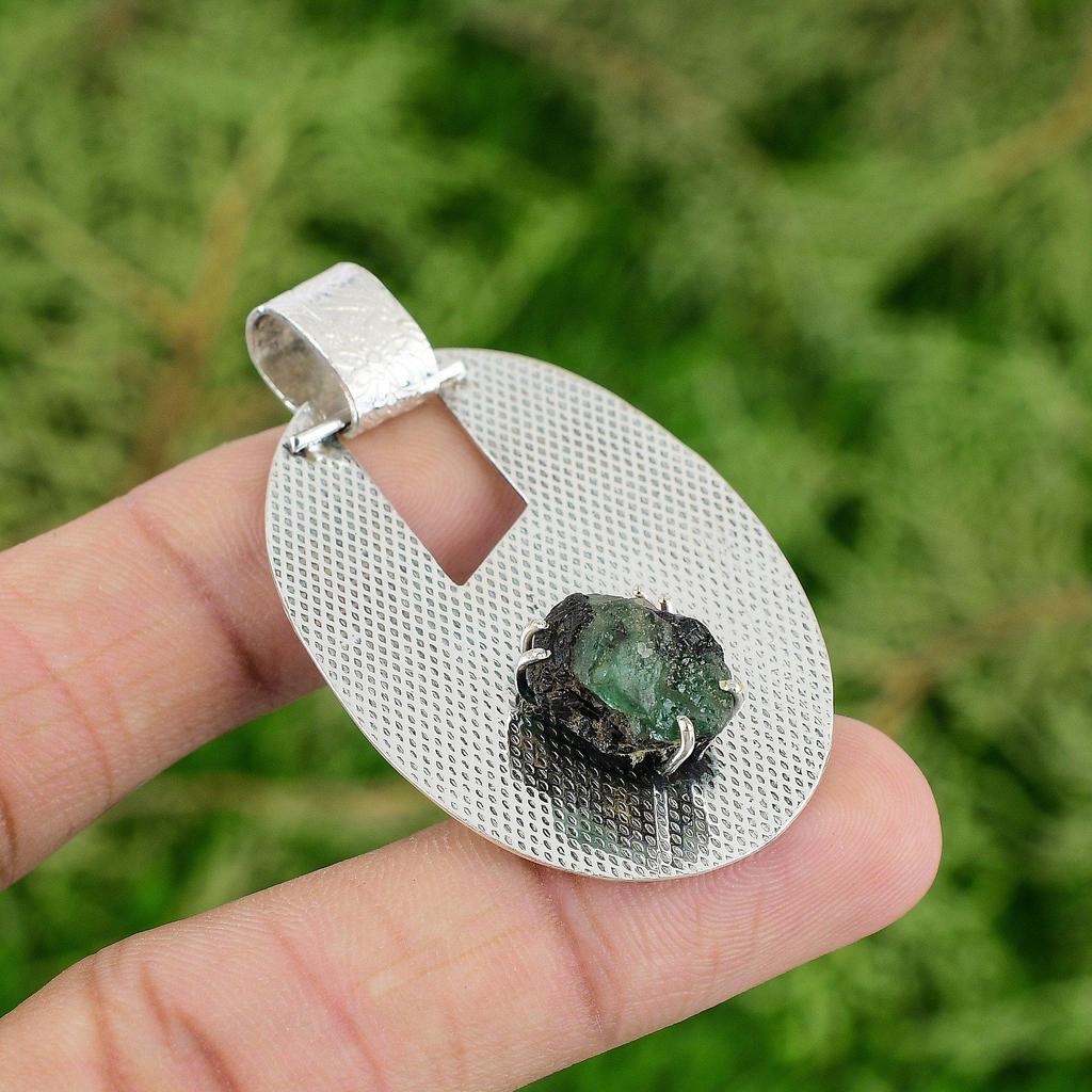 Daughters Day Deal Sterling Silver Chrysoprase Rough Stone Bezel Pendant Jewelry