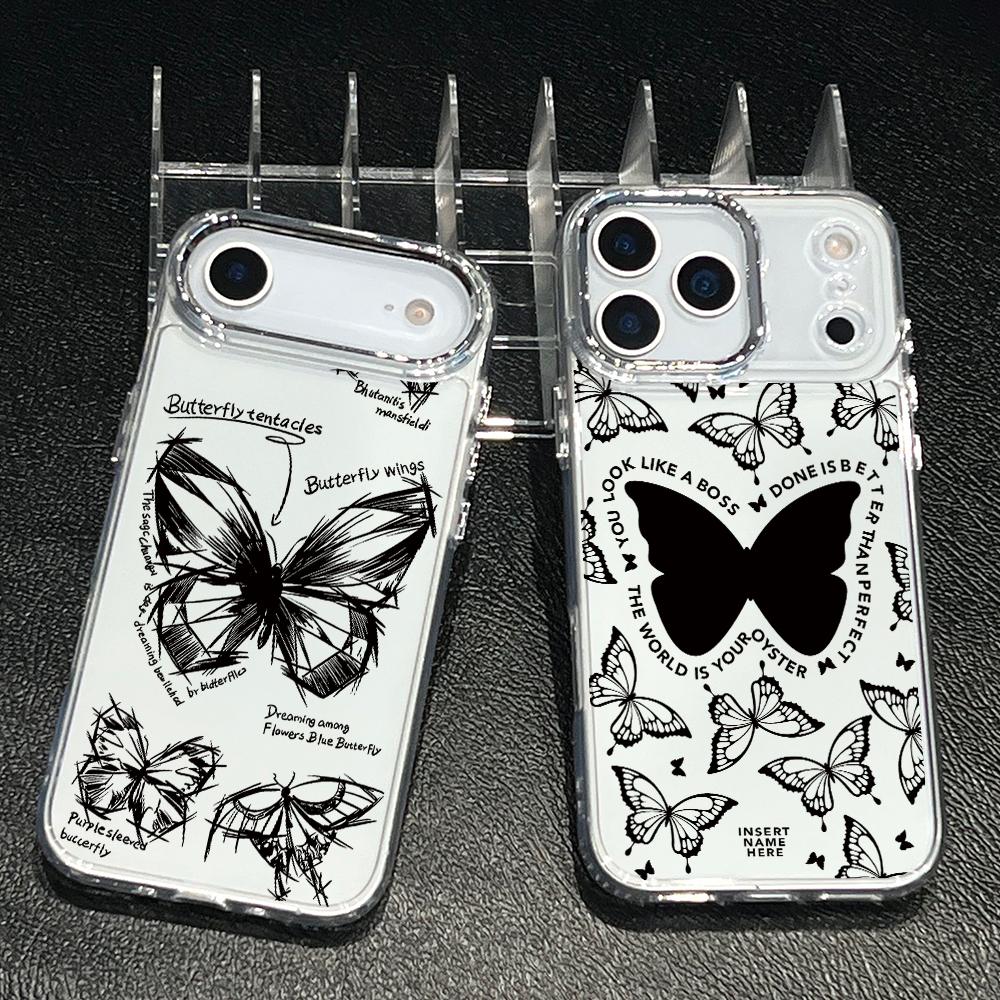 Fashion Butterfly Phone Case for Apple iPhone 17 Air 16 16e 15 14 13 12 11 Pro Max X Xs XR 8 Plus Luxury Clear Cover