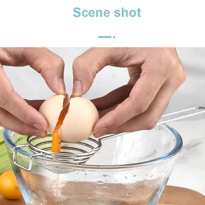 Přenosný spirálový oddělovač bílků z nerezové oceli s dlouhou rukojetí pro domácnost, nářadí na vejce, kuchyňské doplňky, kuchyňské nářadí