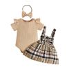 Baby Girl Summer Skirt Set: Ribbed Bodysuit, Plaid Romper & Headband
