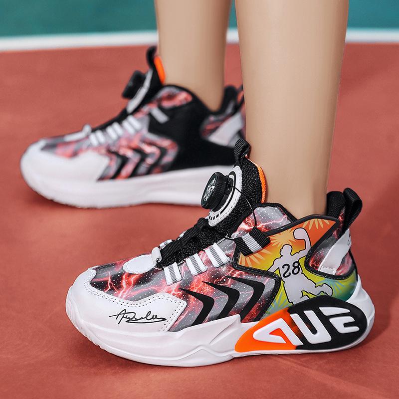 Winter boys' cotton shoes, children's basketball shoes, mid-top leather velvet thermal sports shoes, children's cotton shoes, one piece 2025