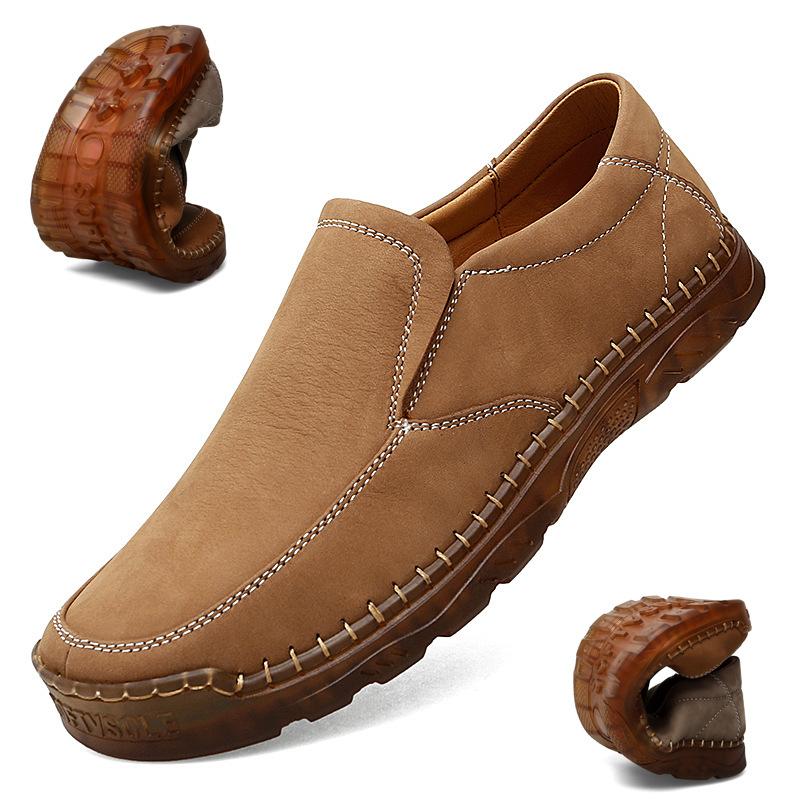 

2025 новая летняя подошва из говяжьей жилы мужская обувь из натуральной кожи на мягкой подошве повседневная кожаная обувь британская универсальная дышащая модная обувь на одной педали 47 коричневый