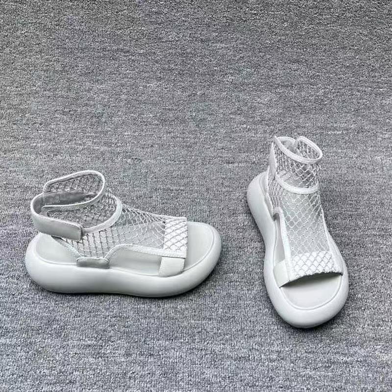 Sommer Ausschnitt Mesh Atmungsaktiv Dünn High Top Sandalen Damen Runde Zehe Offene Zehe Rutschfest Abriebfest Kühlende Stiefel
