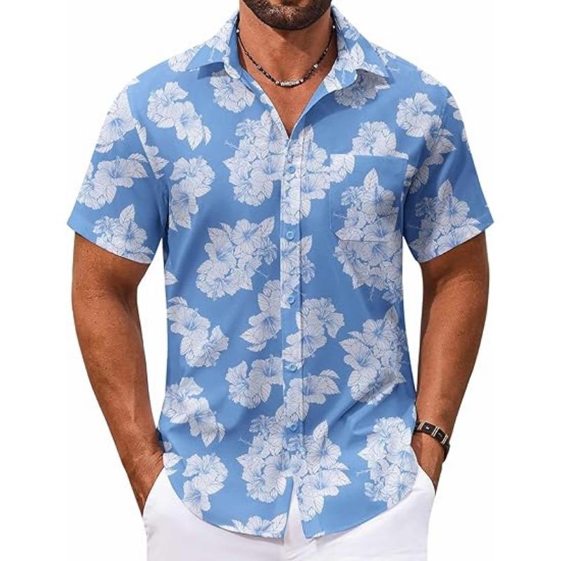 Men's Hawaiian Shirt Short Sleeved Casual Button Up Tropical Summer Beach Aloha Shirt