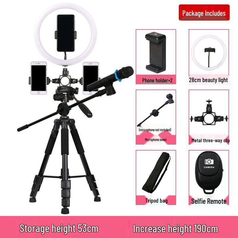 Multifunctional Mobile Streaming Tripod with Beauty Fill Light for Outdoor Videos & Selfies