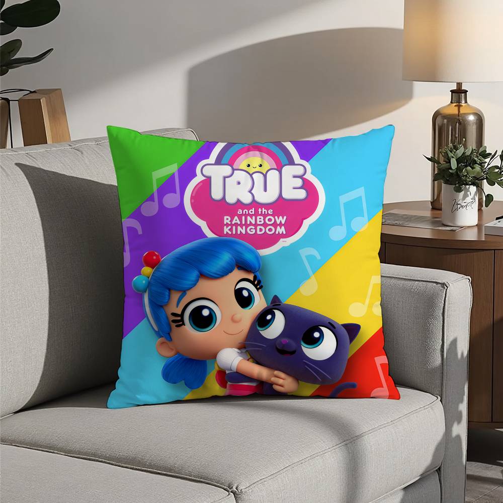 Husa de pernă T-True And The R-Rainbow Kingdom Pătrat Imprimată pe Ambele Părți Husa Pernă pentru Canapea Decor Cameră de Pat Acasă Cadou