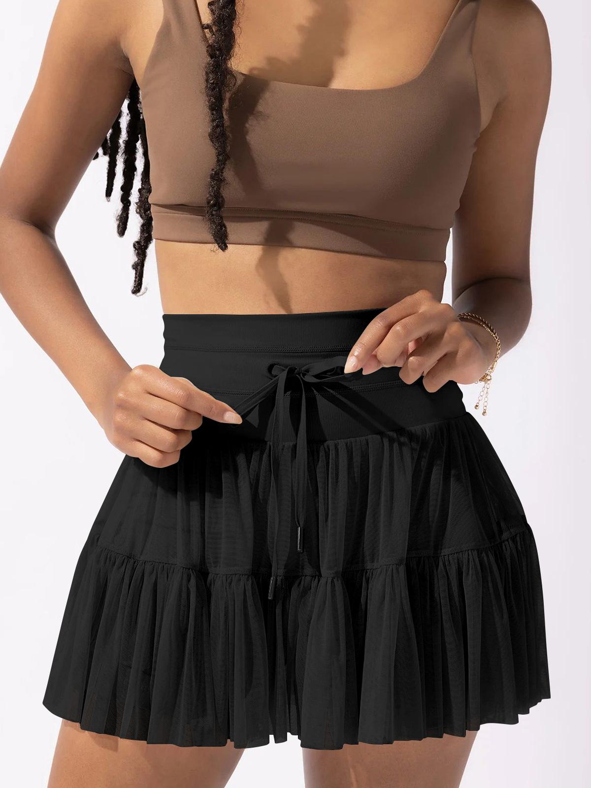 Women S Pleated Mini Skirt High Waist Tie Casual Summer S чёрный