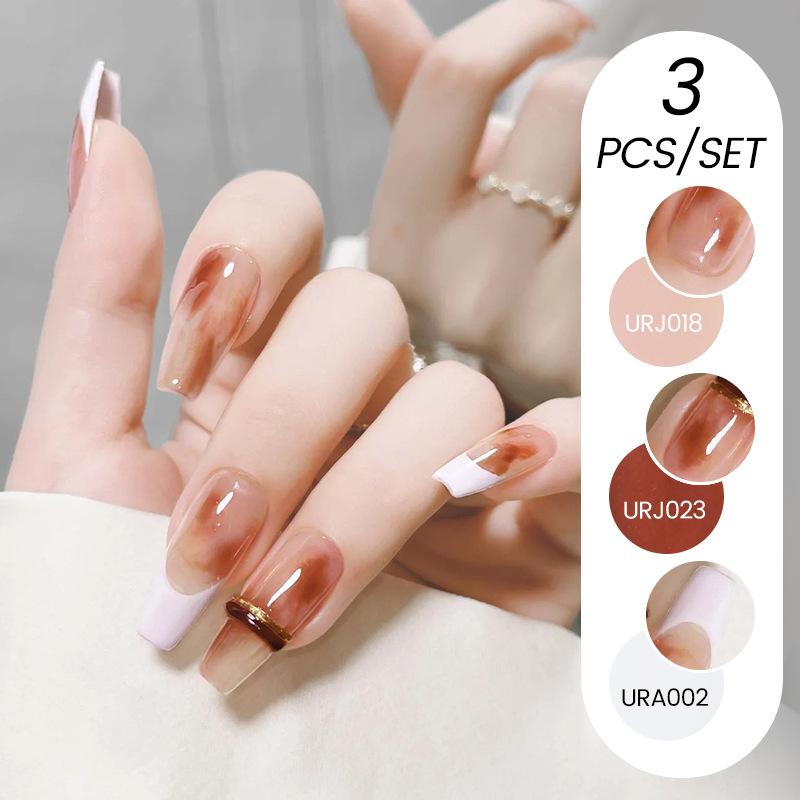 Nail Art Buz Şeffaf 3 Adet Tırnak Cilası Tutkalı Seti, Popüler Nude Beyazlatıcı Toz Şeffaf Tırnak Cilası Tutkalı