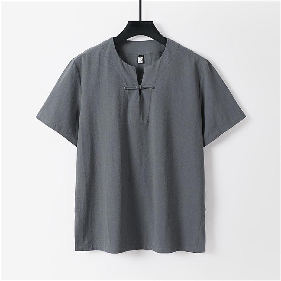 

Summer Men Linen T-shirt Fashion Casual Solid Color Male Plus Size 9XL Traditional Style 9XL сірий