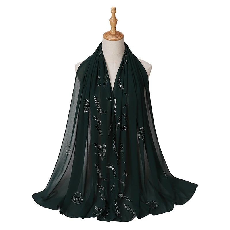 Pearl Rhinestone Chiffon Scarf Hijab For Women Muslim Headwrap Solid Shawls Headband Foulard Femme Muslim Hijab Turbans Headband