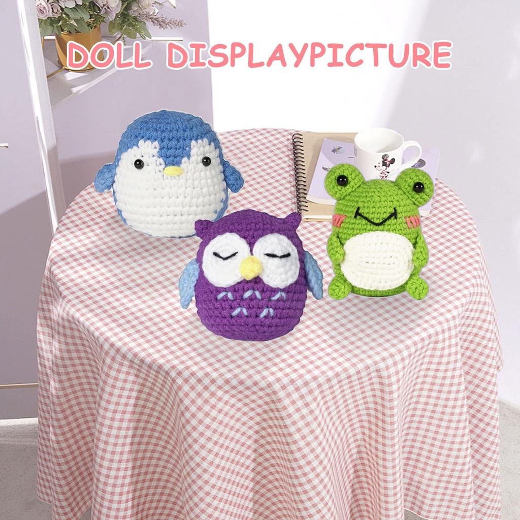 Tefola Crochet Kit, 3-Piece Stuffed Animal Set (Frog, Owl, Penguin), DIY Craft Set for Beginners, with Tutorial (#1)