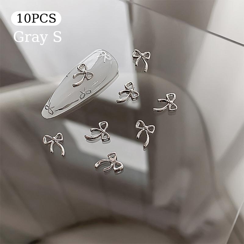 10Pcs Kawaii Bowknot Metal Gold Silver Nail Charms 3D Alloy Bow Tie Jewelry Nail  Decoration Manicure Accessories