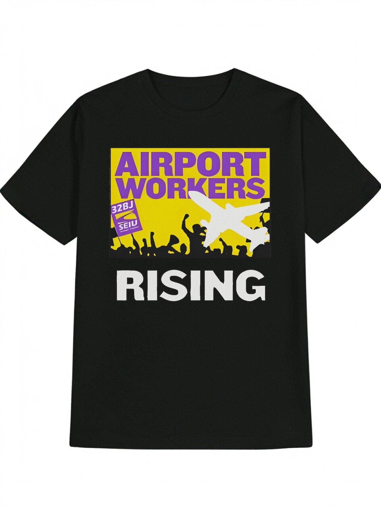 

Casual Round Neck T-shirt with Airport Workers Rising Graphic Print XXXL