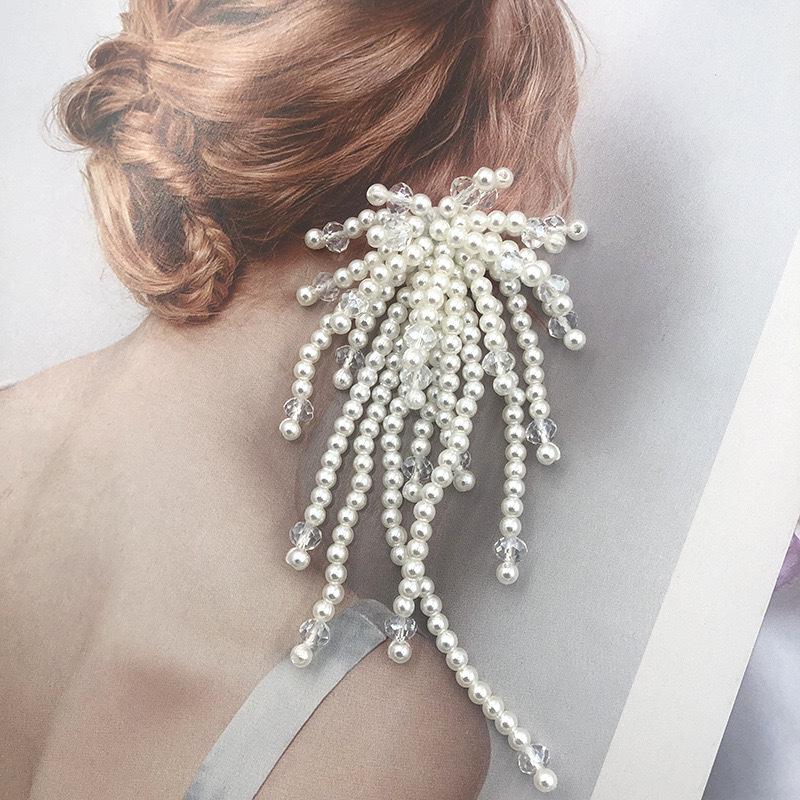 

Bridal Clip-on Crystal Pearl Earrings for Wedding Photography абрикосовый