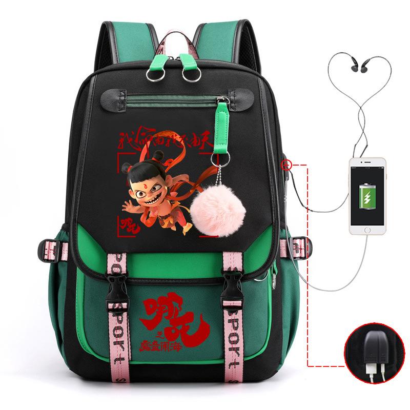 Cartoon Movie Nezha Printing Leisure Burden Reduction Travel Bag Backpack Multi-Function Large Capacity Usb Student Schoolbag