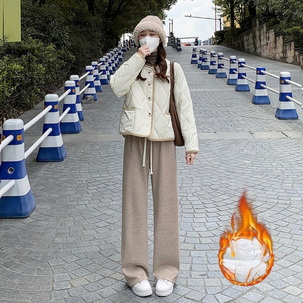 Plush, Knitted Pants, Women's Pants, Plush, Thickened, High Waisted Pants, Loose, Casual Pants, Straight Leg Pants, Wide Leg Pants