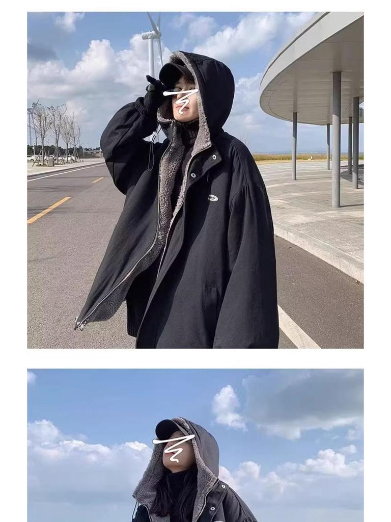 Men's Winter Lambswool Cotton Jacket, Velvet-Lined, American Style, Casual Versatile Hooded Coat.