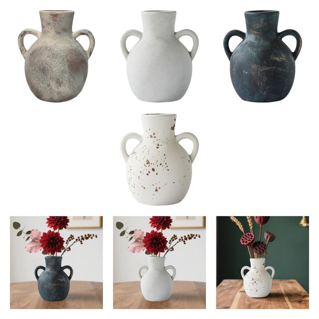 Rustic Ceramic Vase Display,Boho Decorative Pottery Ornaments Farmhouse Flower Vase for Office Desk Fireplace Entryway Christmas