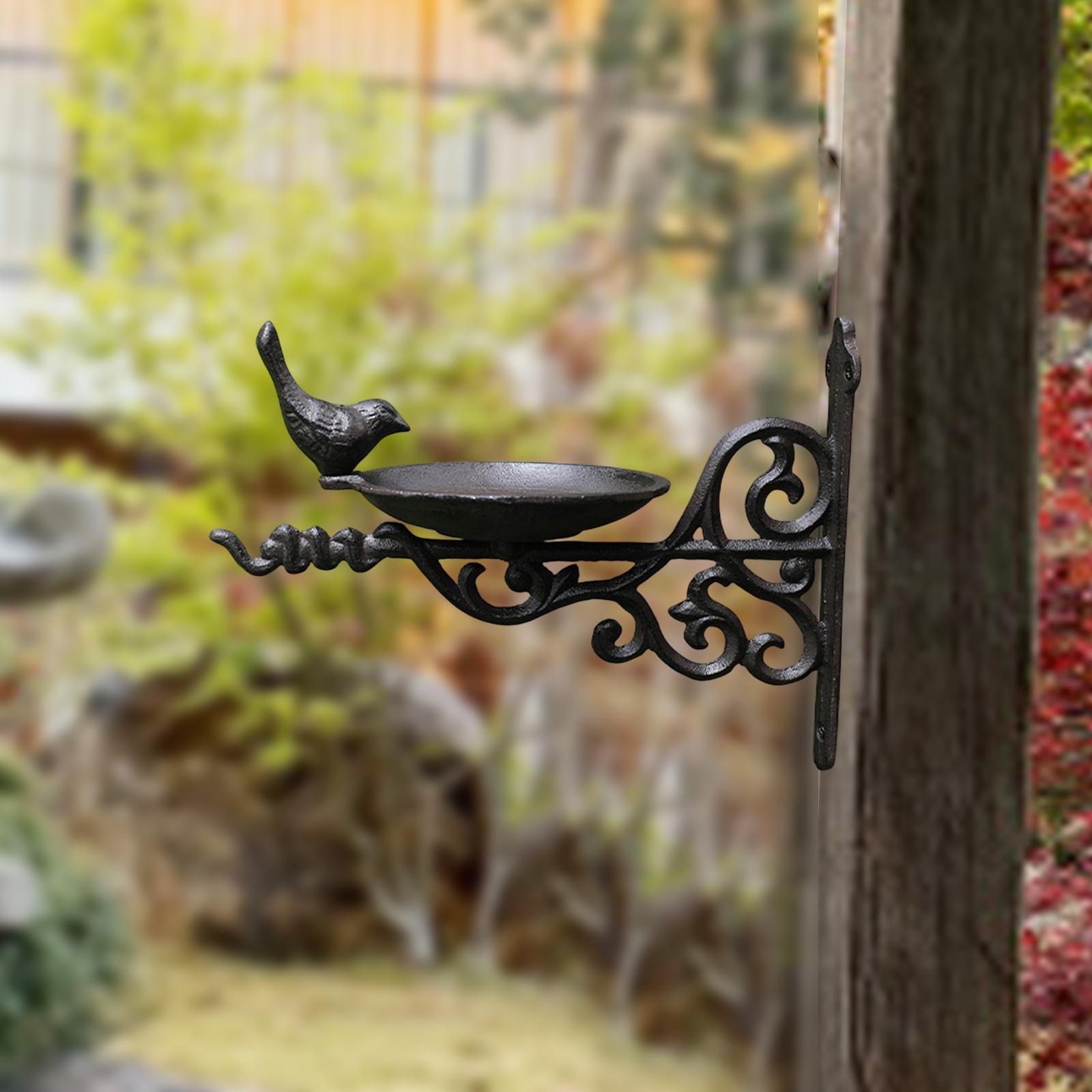 

Wall Mounted Bird Bath Figurine Retro Design Holder Easy Installation Garden Ornament for Backyard Lawn Yard Outdoor Planter чёрный