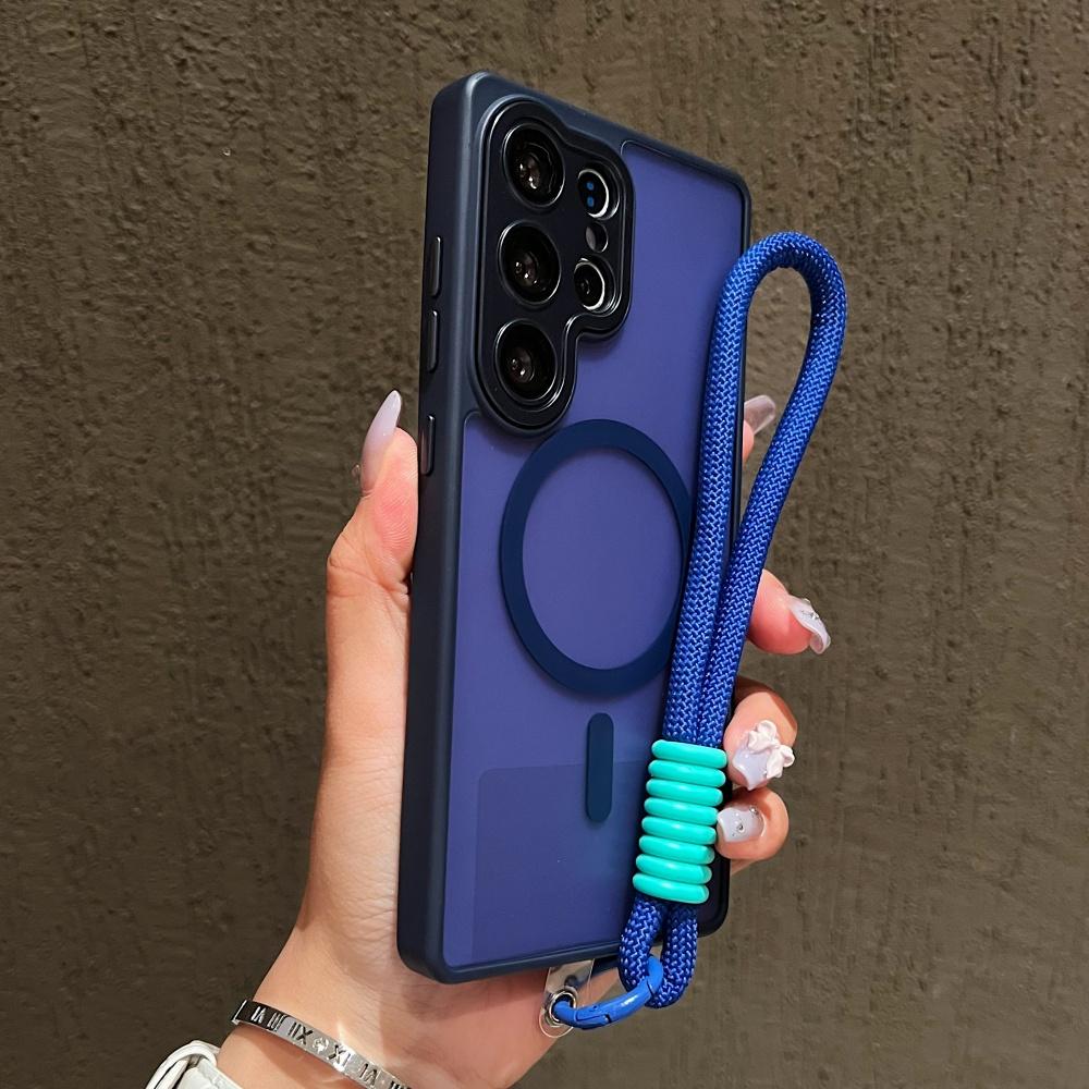 Šňůrka na zápěstí Magnetický Matný Průsvitný Kryt Pro Pro Samsung S26 S25 Ultra S24 FE S23 Plus Pro Magsafe Bezdrátové Nabíjení Kryt