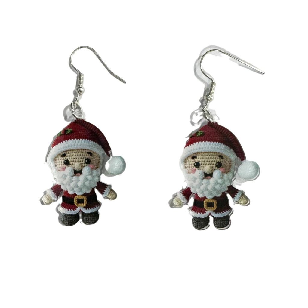 Acrylic Knit-Style Cartoon Dangle Earrings - Christmas Holiday Jewelry Gift for Women