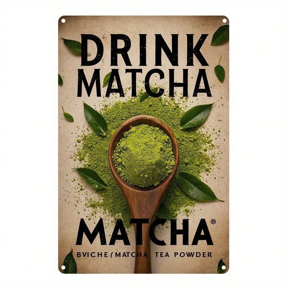 1pc 8x12 Inch Drink Matcha Aluminum Wall Art Green Tea Powder Sign Rustic Home Decor Waterproof
