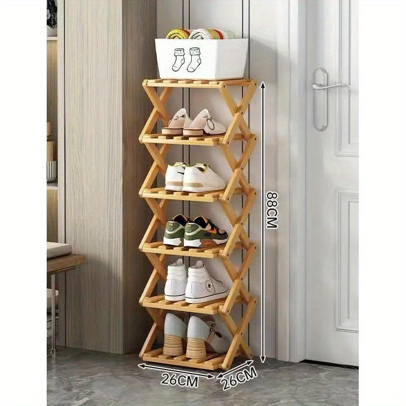 Folding Bamboo Shoe Rack, Multi-Layer Narrow Space Saving Storage Organizer No-Installation Required Shoe Shelf for Small Spaces