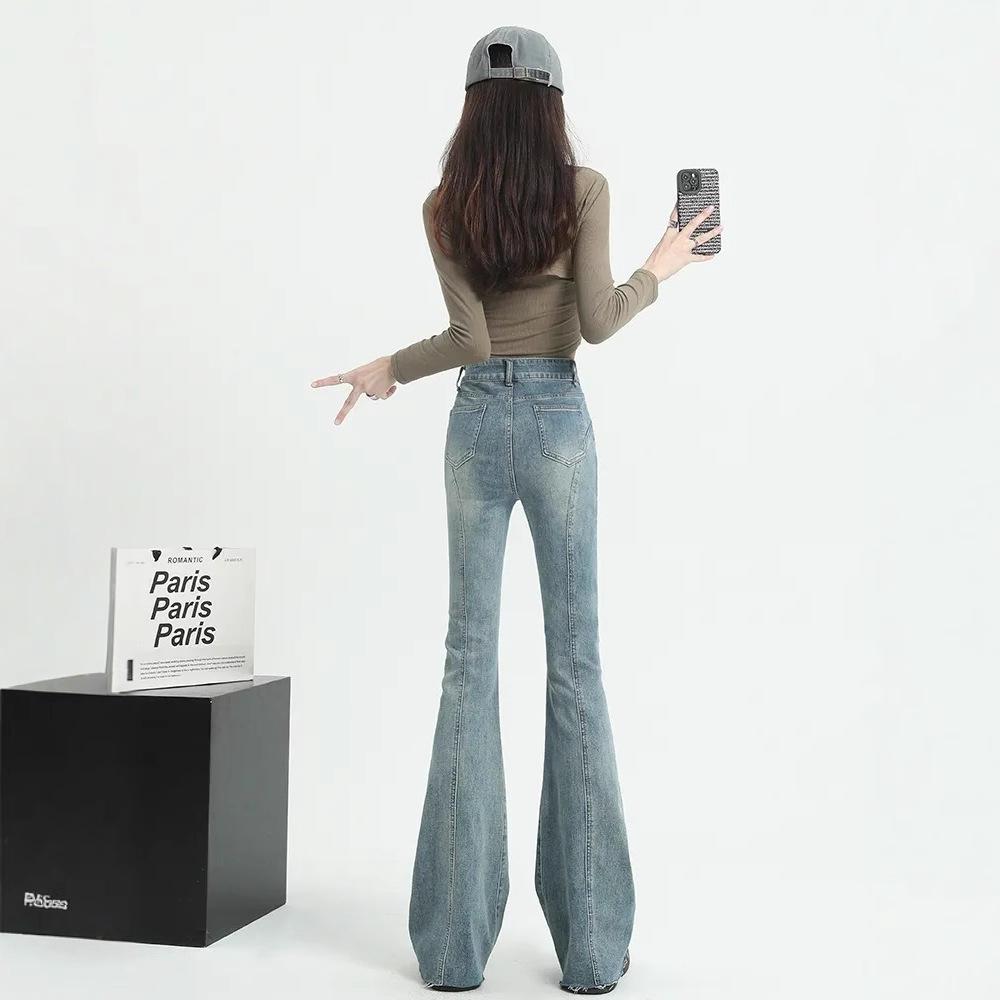 2025 New Style Retro Flare Jeans: Frayed Patchwork Slimming Fit