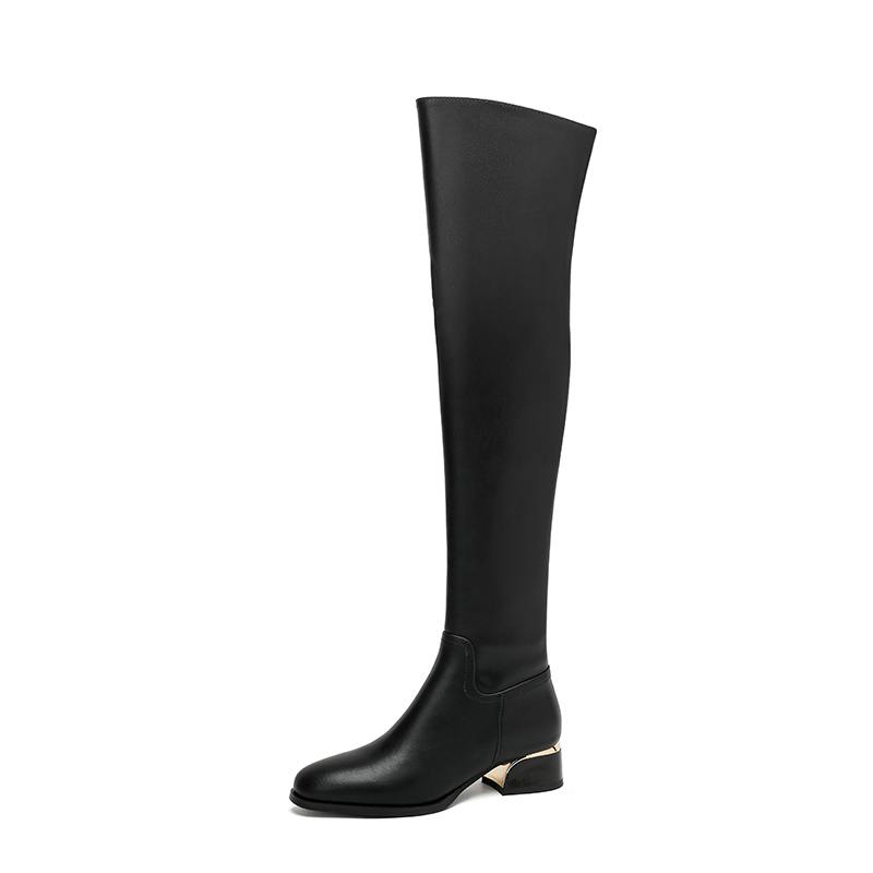 Krazing Pot Cow Skin Microfiber Round Toe Med Heels Over-the-knee Boots Size 46 Size 45 Slip on Plus Size Women Keep Warm Long Boots
