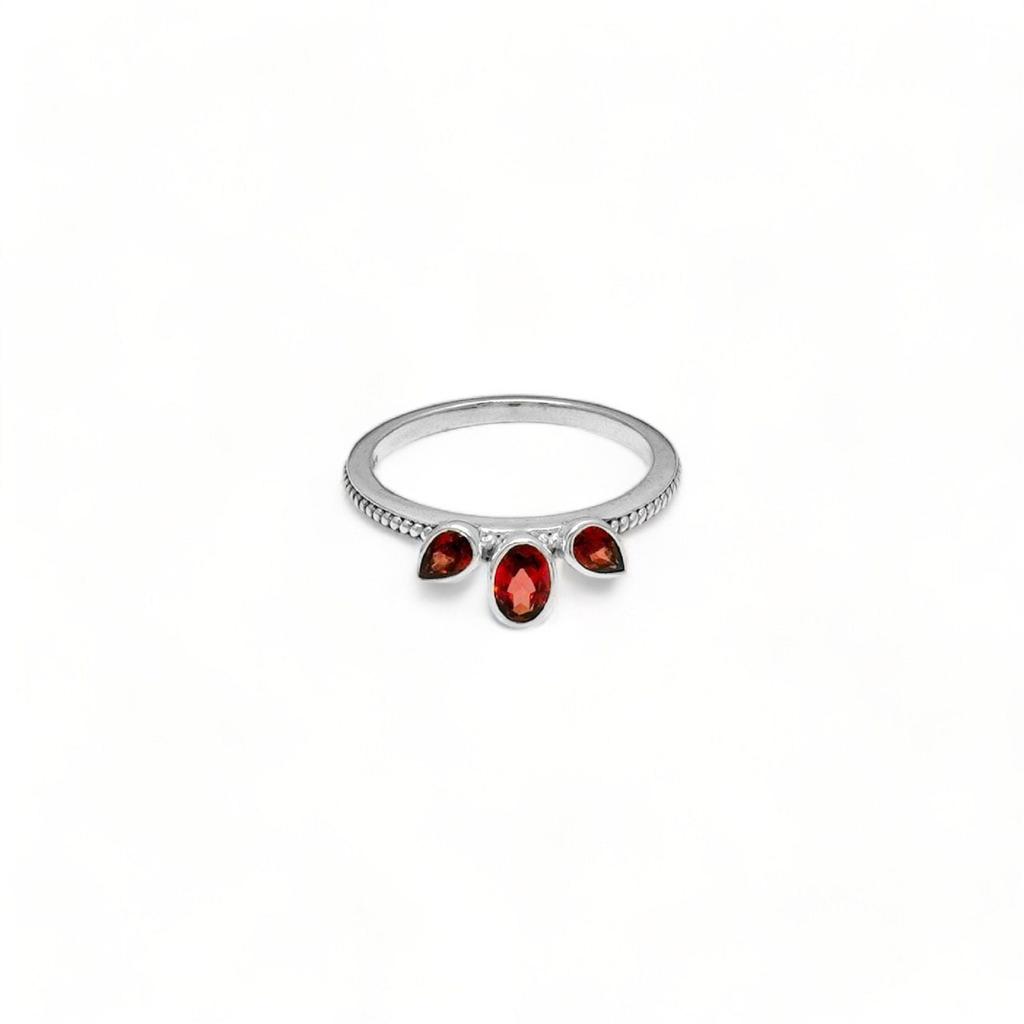 Minimalist Garnet Ring: 925 Sterling Silver Stackable Band