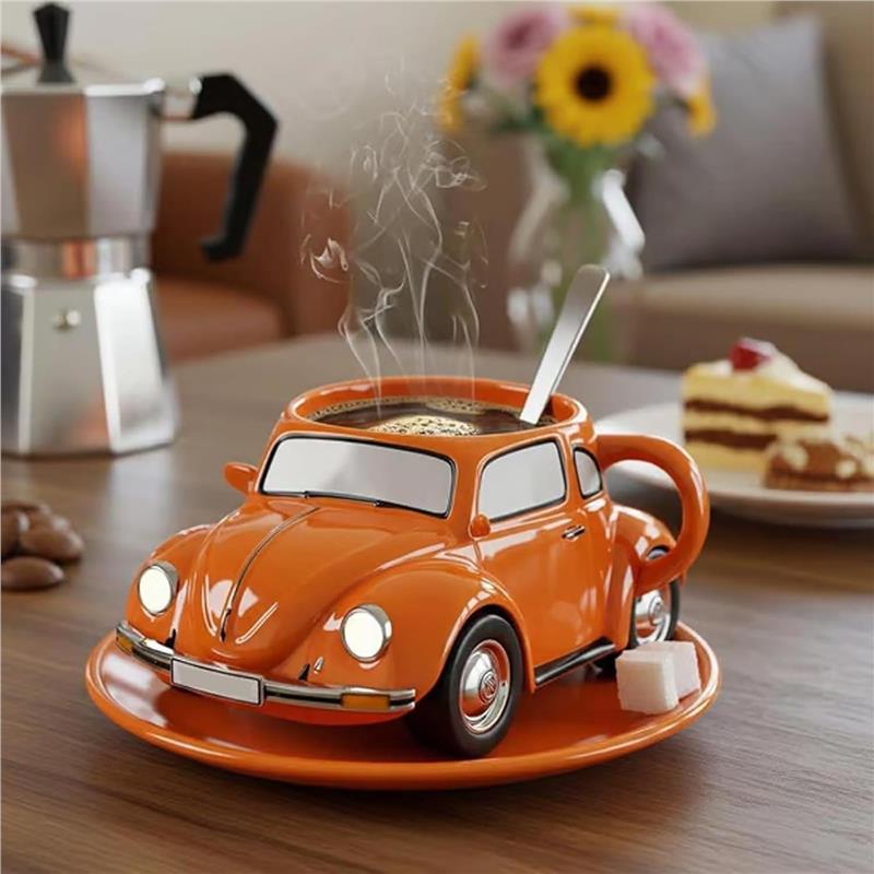 Beetle Shaped Coffee Mug Ceramic Cups Car Shaped Coffees Mugs Stylish Vintage Cup Creative Automotive Drinkware Trendy Mug 500ml