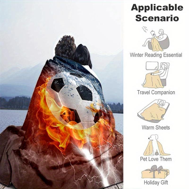 1pc Water Fire Football Thin Blanket Lightweight Flannel Throw Blanket For Sofa Bed Travel Camping Livingroom Office Chair Bed