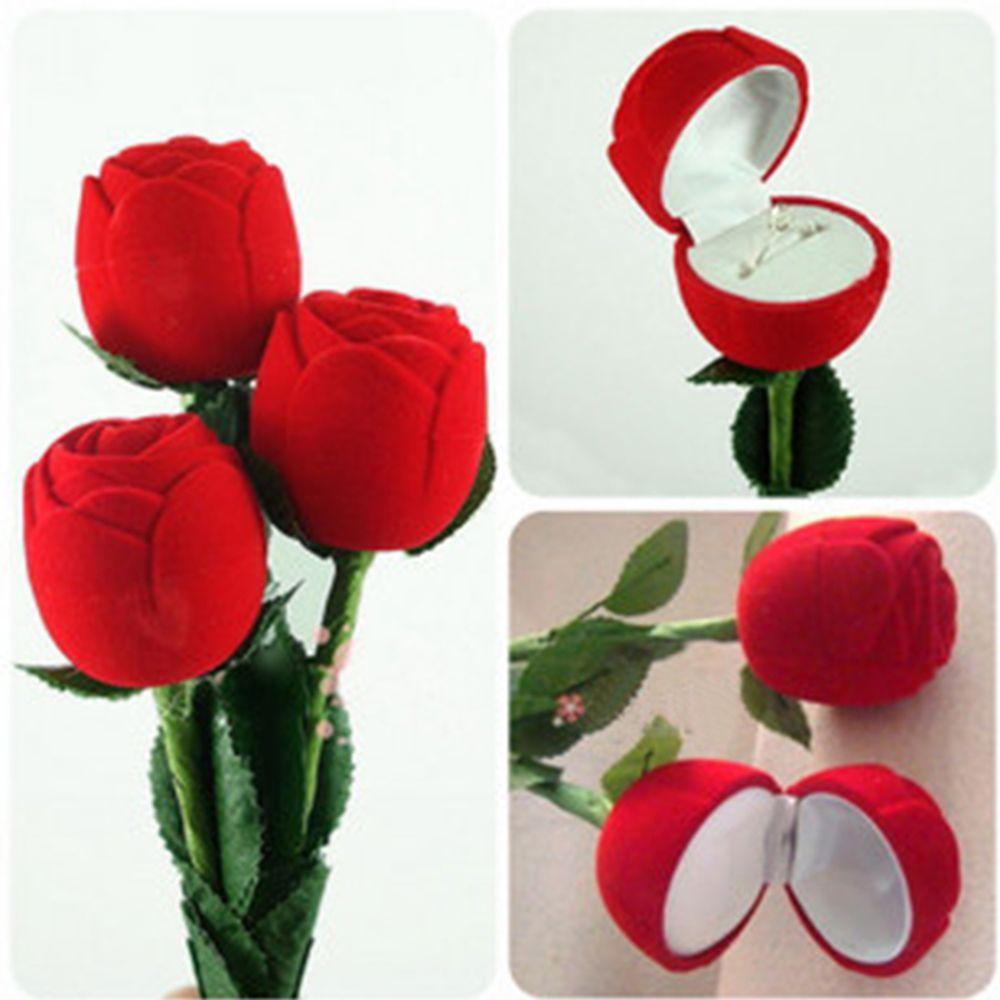 Unique Earrings Valentine Case Red Pendant Earring Flower Wedding Storage Engagement Velvet Gift Ring Rose Jewelry