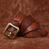 Belt Men's Vintage Heavy-Duty Washed Distressed Vegetable Tanned Full-Grain Leather Cowhide Leather Brass Buckle Trendy Unique Niche Belt