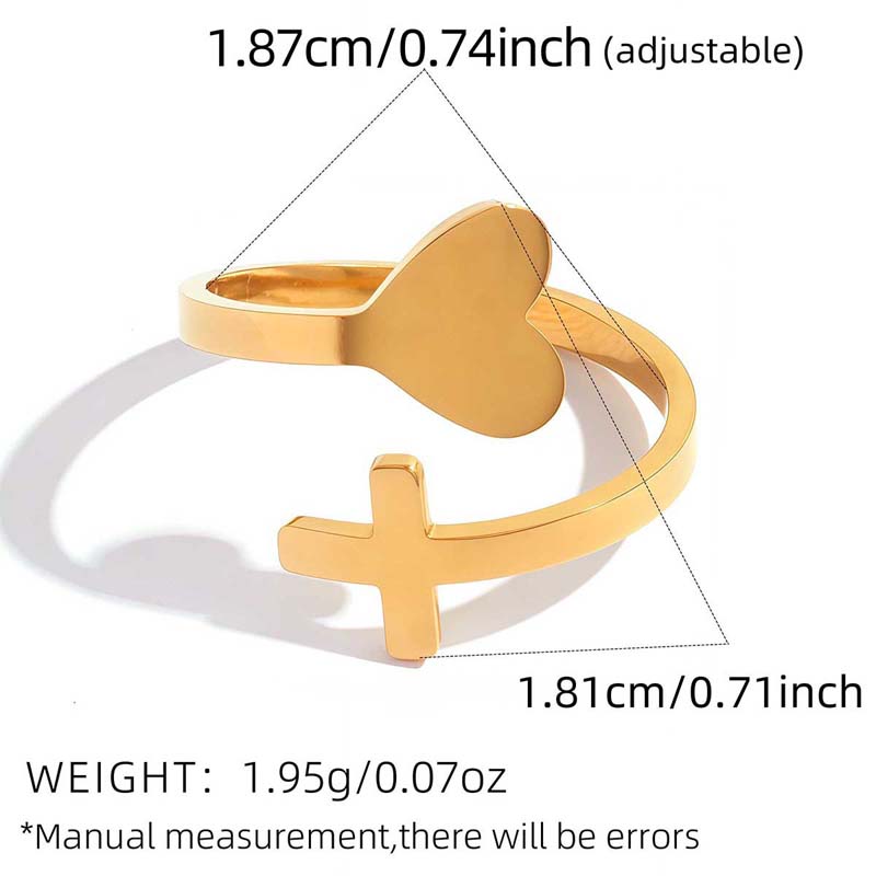 Stainless Steel Metal Love Heart Open Rings For Women minimalist Gold Color Adjustable Finger Rings Zircon Valentine's Day Gift
