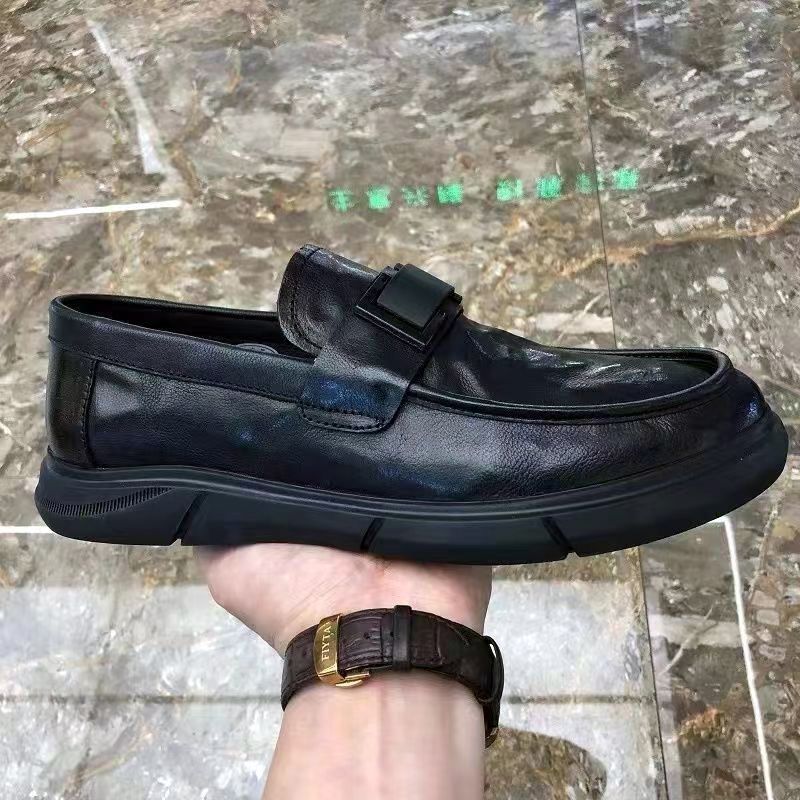 Men's Shoes Spring and Summer New Versatile Comfortable Casual Lightweight Fashion Platform Leather Shoes Doudou Shoes Fashion Leather Shoes