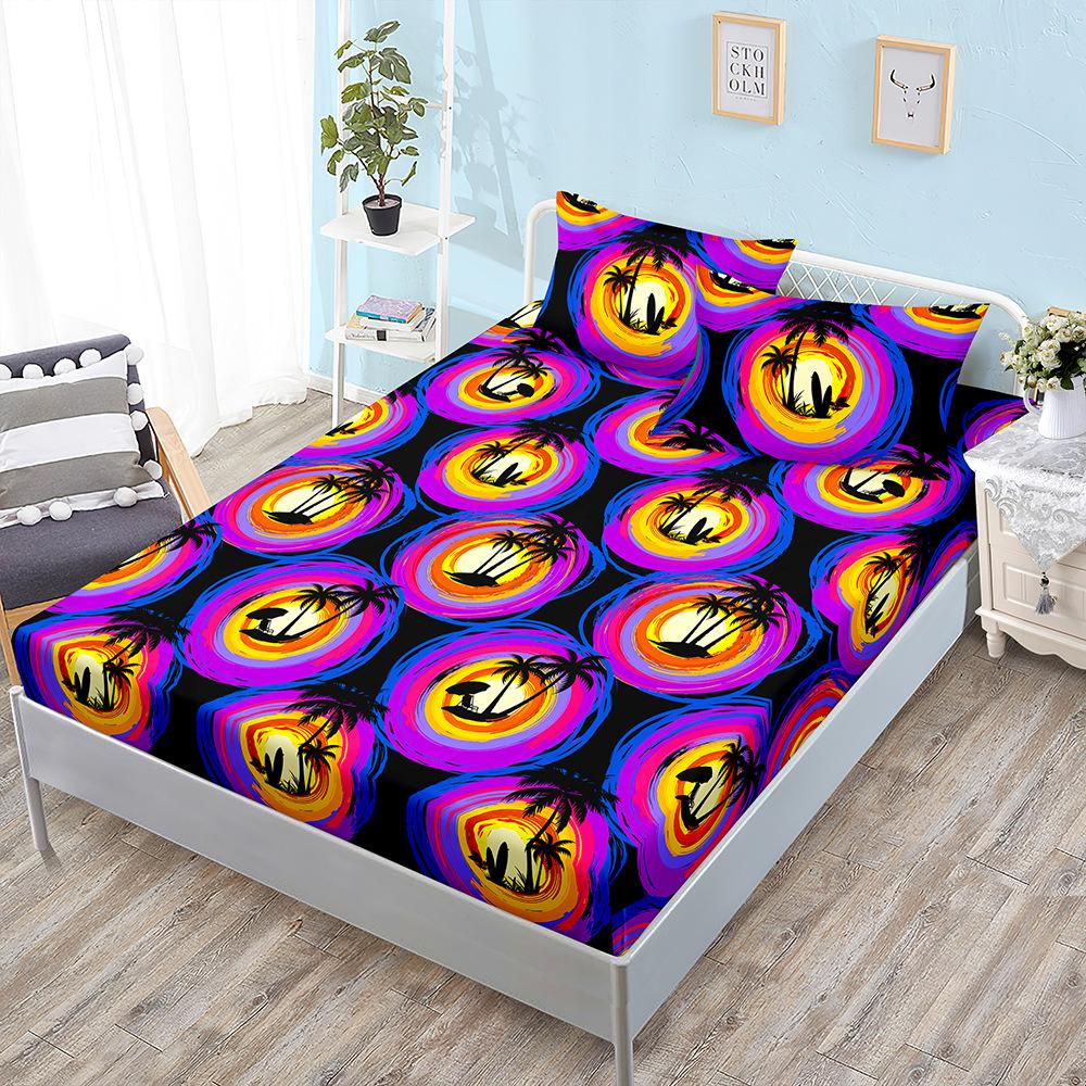 Sheet Three-Piece Bedspread Coconut Leaf Bedding Mattress Protective Cover