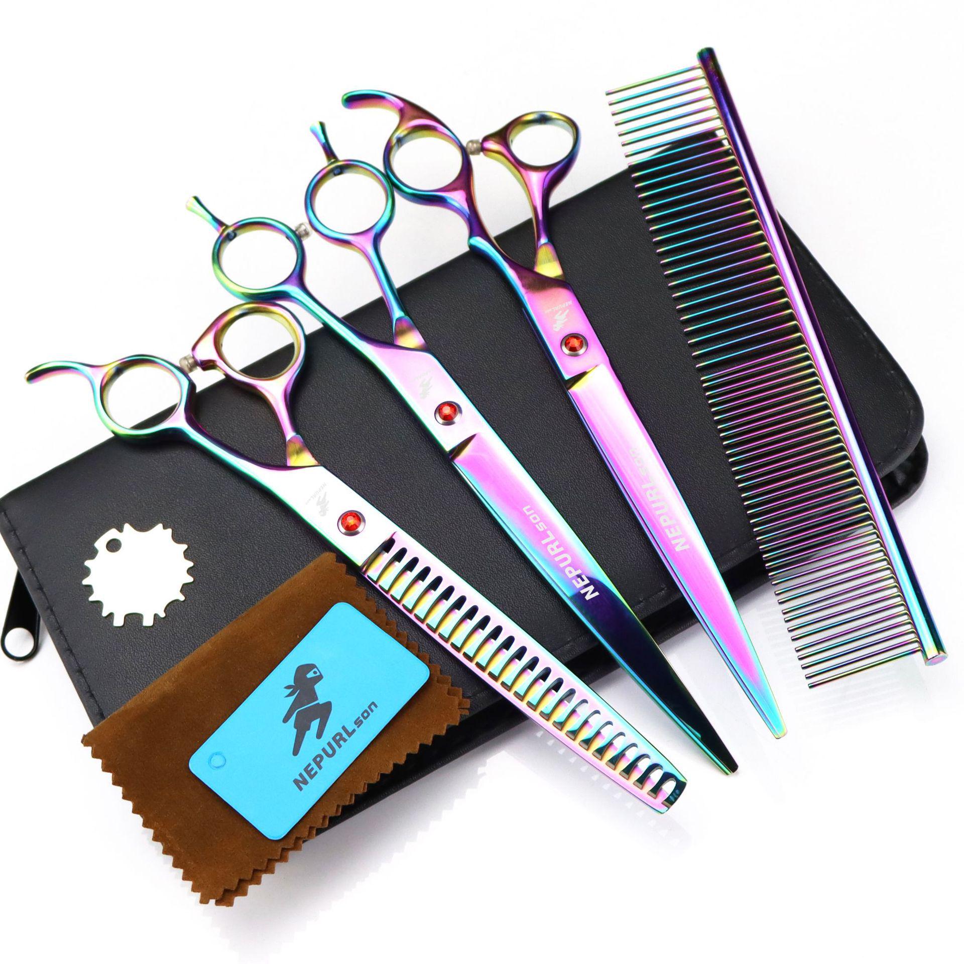 8-Inch Napsen 3-Piece Colorful Pet Grooming Scissors and Comb Set