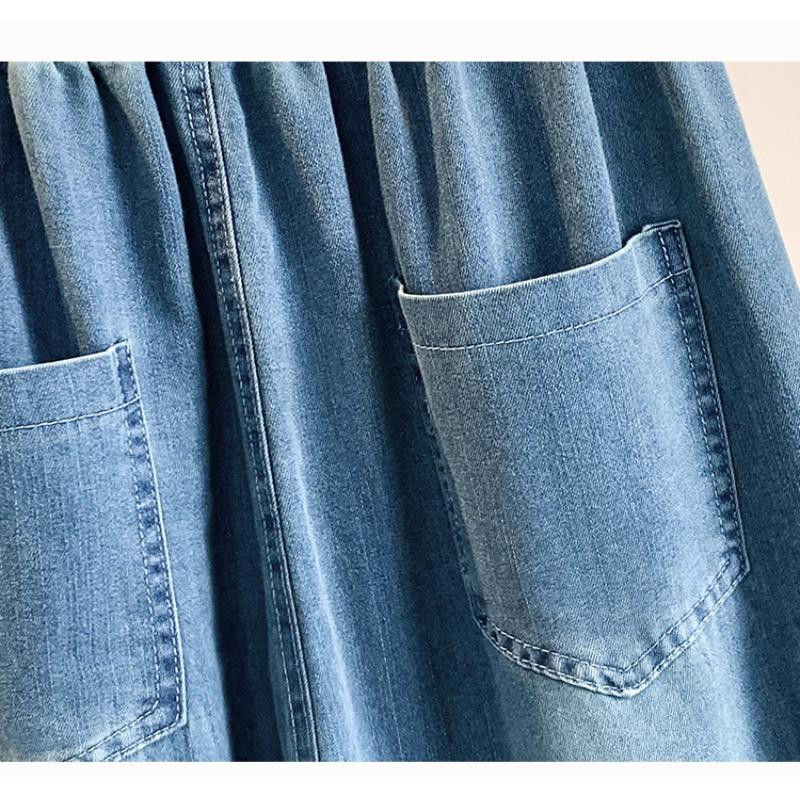DIMANAF 2026 Summer New Plus Size Women Jeans Wide Leg Long Pants Denim Pants Cotton Casual Trousers Blue Waist Elastic