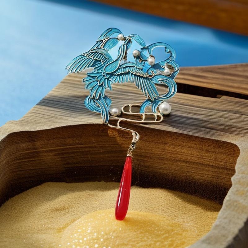 

Ретро Випалений Синій Журавлик Класична Китиця Застібка-планка Аксесуари Високоякісна Брошка 3*6CM