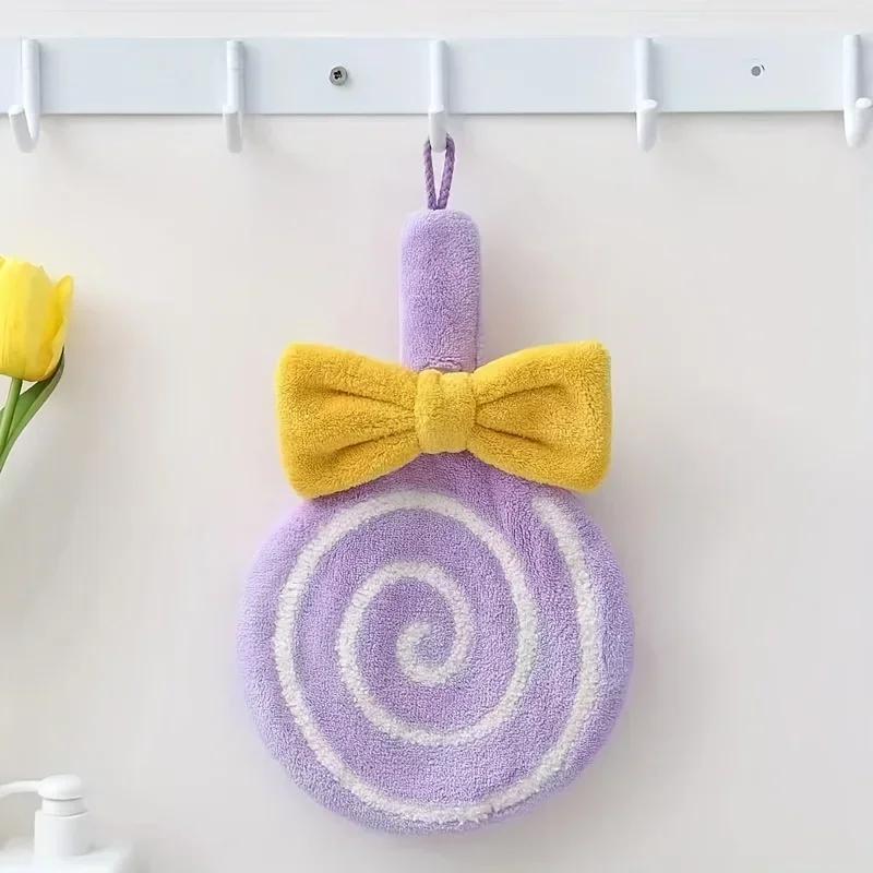 Cute Lollipop Coral Fleece Hand Towels with Hanging Loop Soft Absorbent Bath Towel for Kids Adults Girl Bathroom Kitchen Bedroom