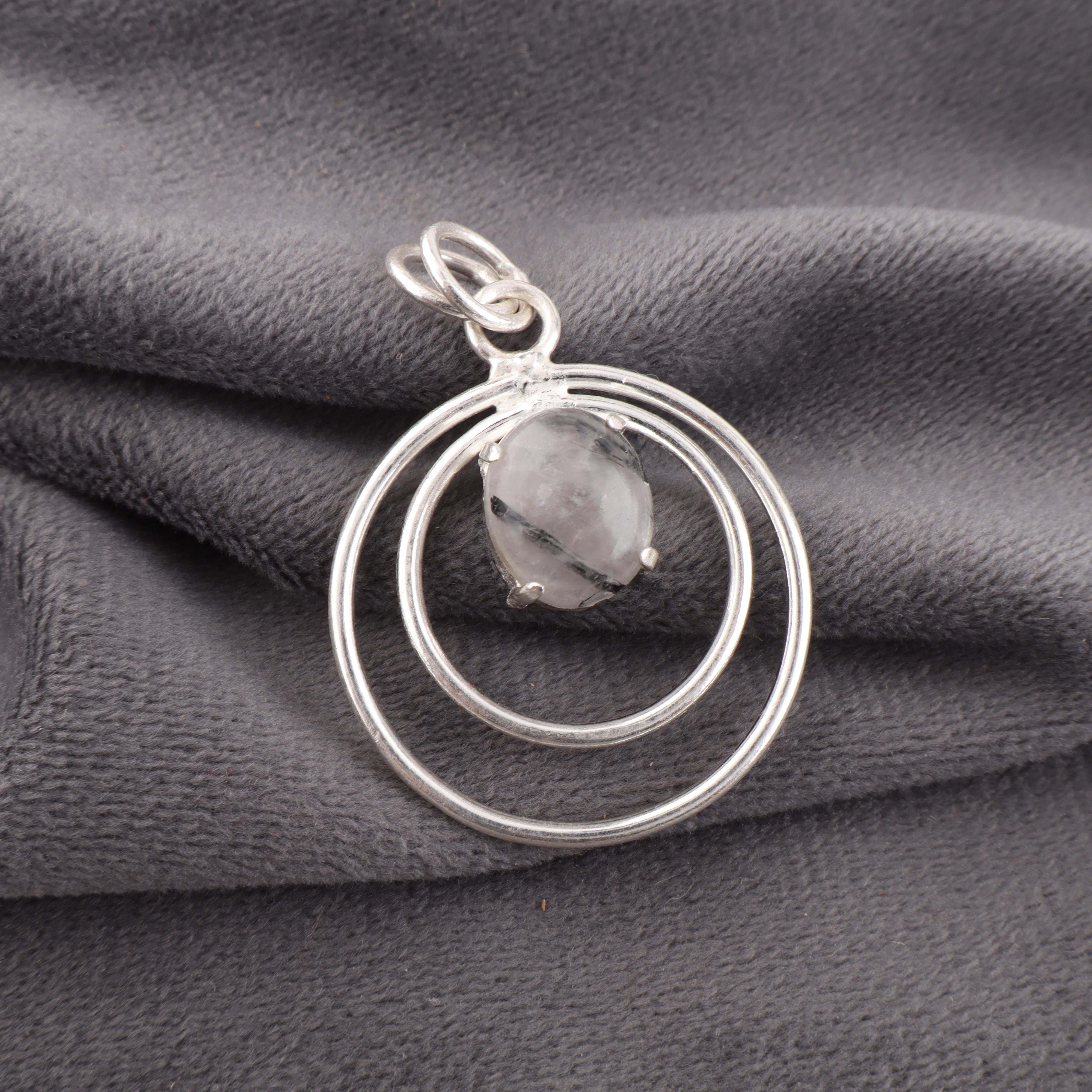 

Подвеска из черного рутила, ювелирные изделия из цельного серебра 925 пробы с драгоценными камнями, подвеска ручной работы, на День благодарения 1.65 Inches чёрный