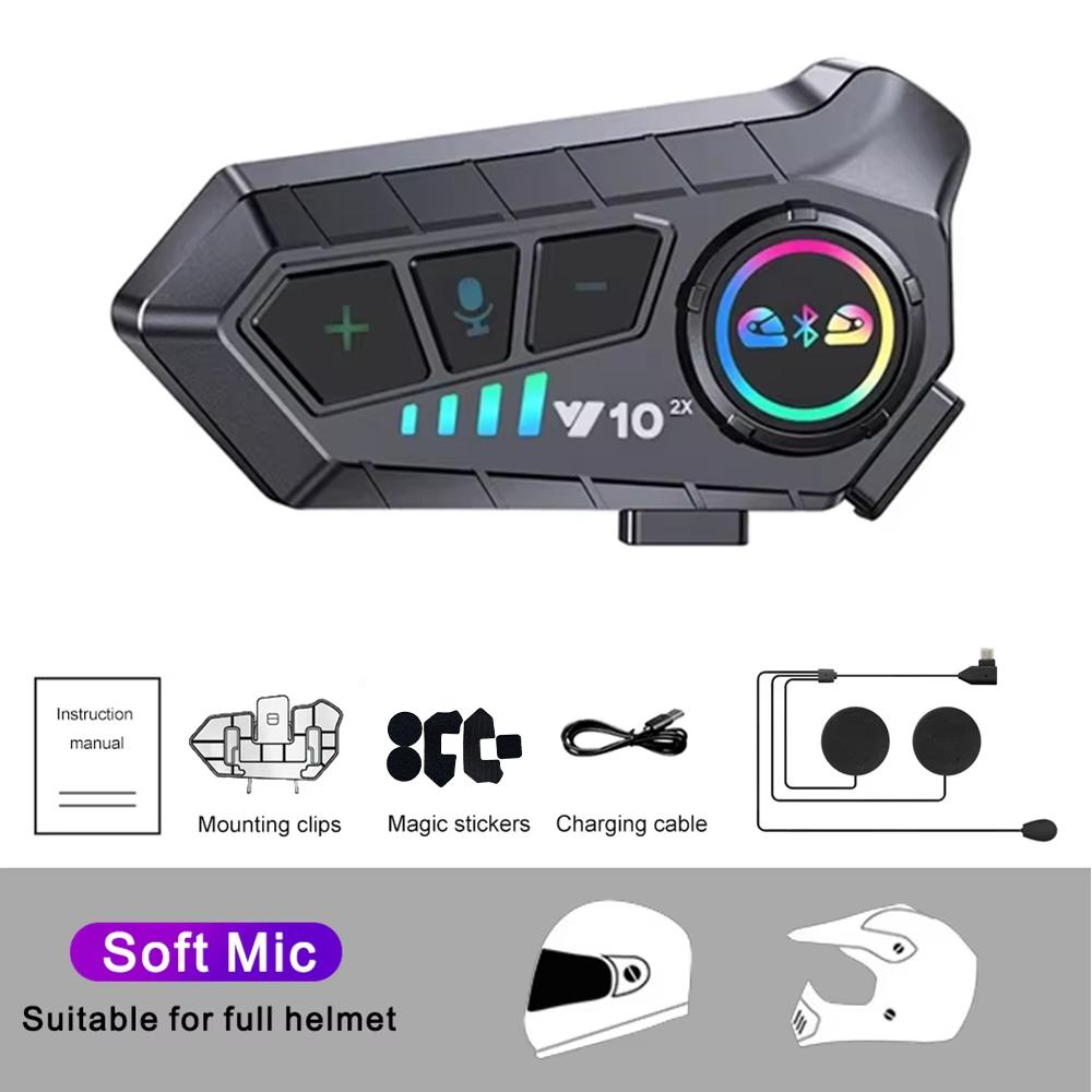 

2PCS Y10 2x Helmet BT 5.3 For 2 Riders Intercommunicator 300M Waterproof Music SharinMotorcycle Intercom Headsetg Interphone