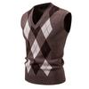 Men's Fall Checkered Casual Knit Sweater, Youth V-Neck Pullover