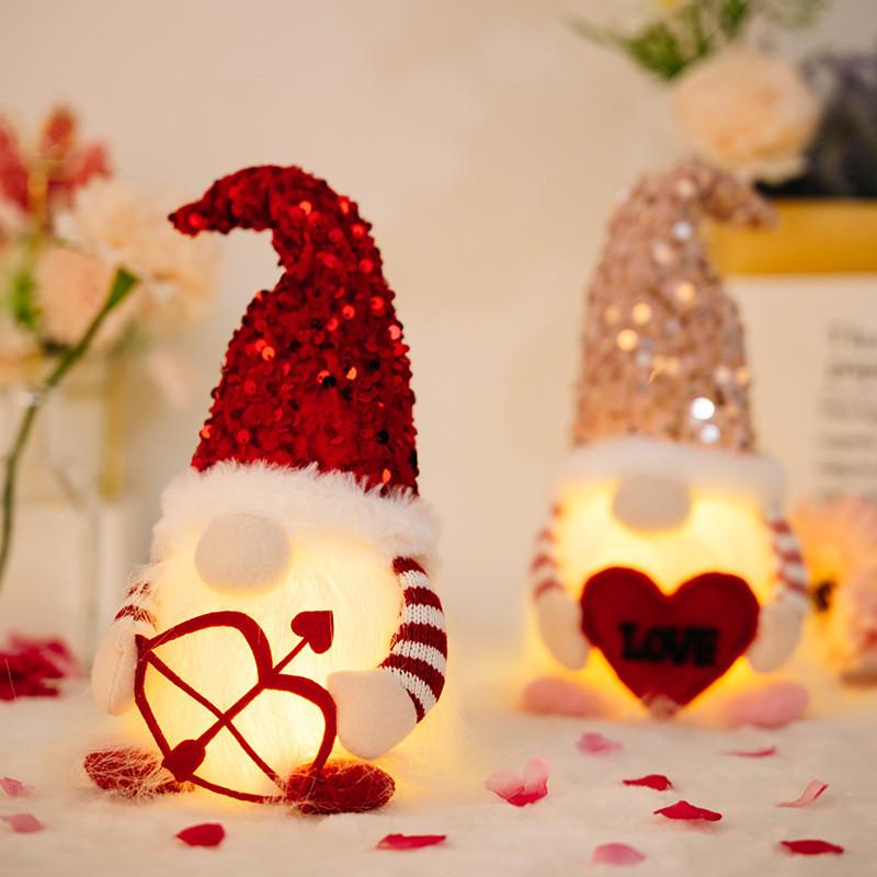 Day Valentines Enchanting Decorative No Face Doll With Gleaming Sequins And Led Lights For Cozy Ambiance