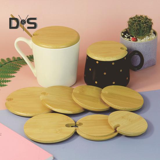 Tapa de bambú para taza con agujeros para cucharas, tapa de madera para recipientes, frascos y tazones, reutilizable, de grado alimenticio, hermética, accesorios para bebidas de fiesta.